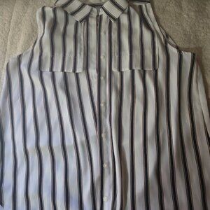 Black & Tan Striped Sleeveless Button-Down Blouse | Size M